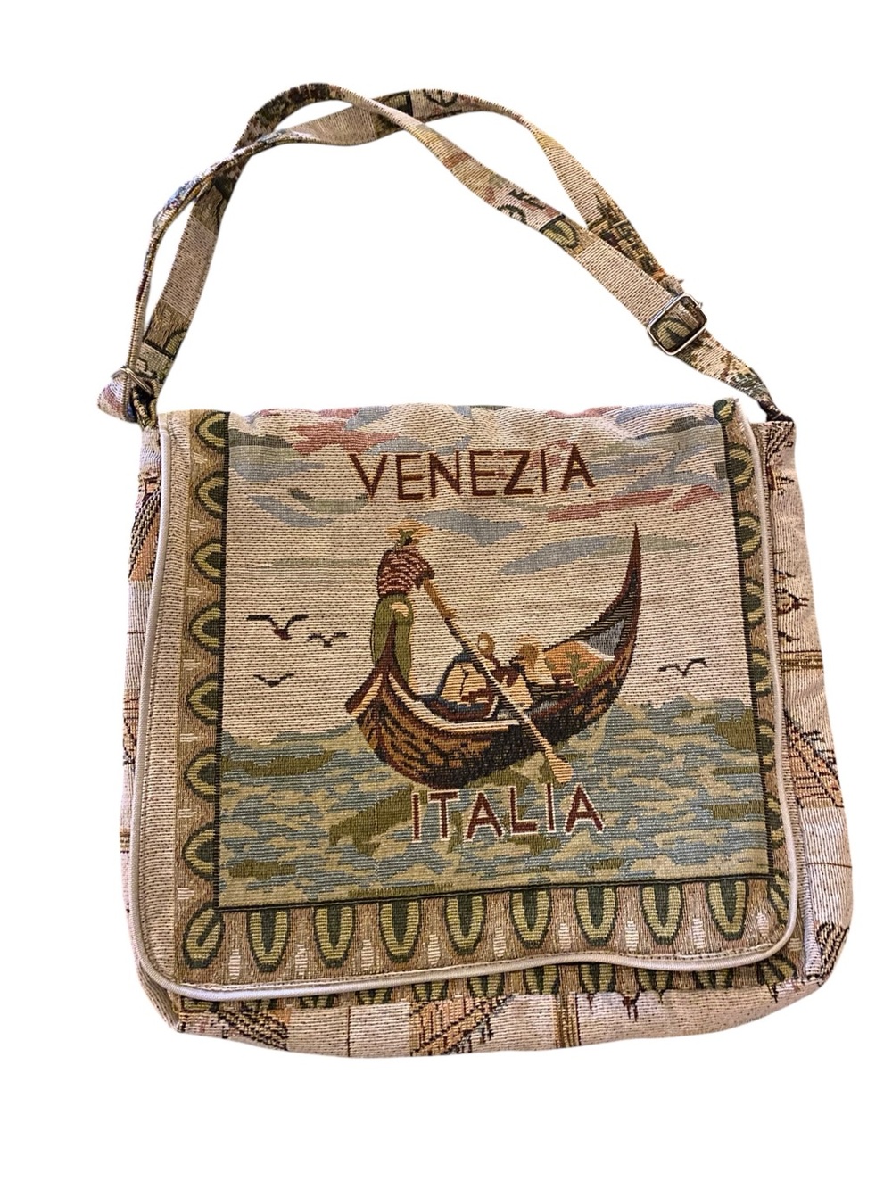 Venezia Italia Tapestry Shoulder Bag - Beige Scenic Design